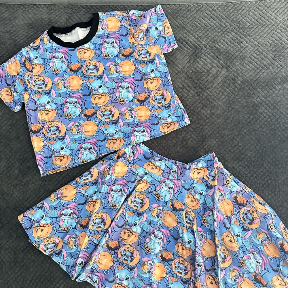 Halloween Stitch Sugar and Stripes Crop Top and Skirt Set Sz 14